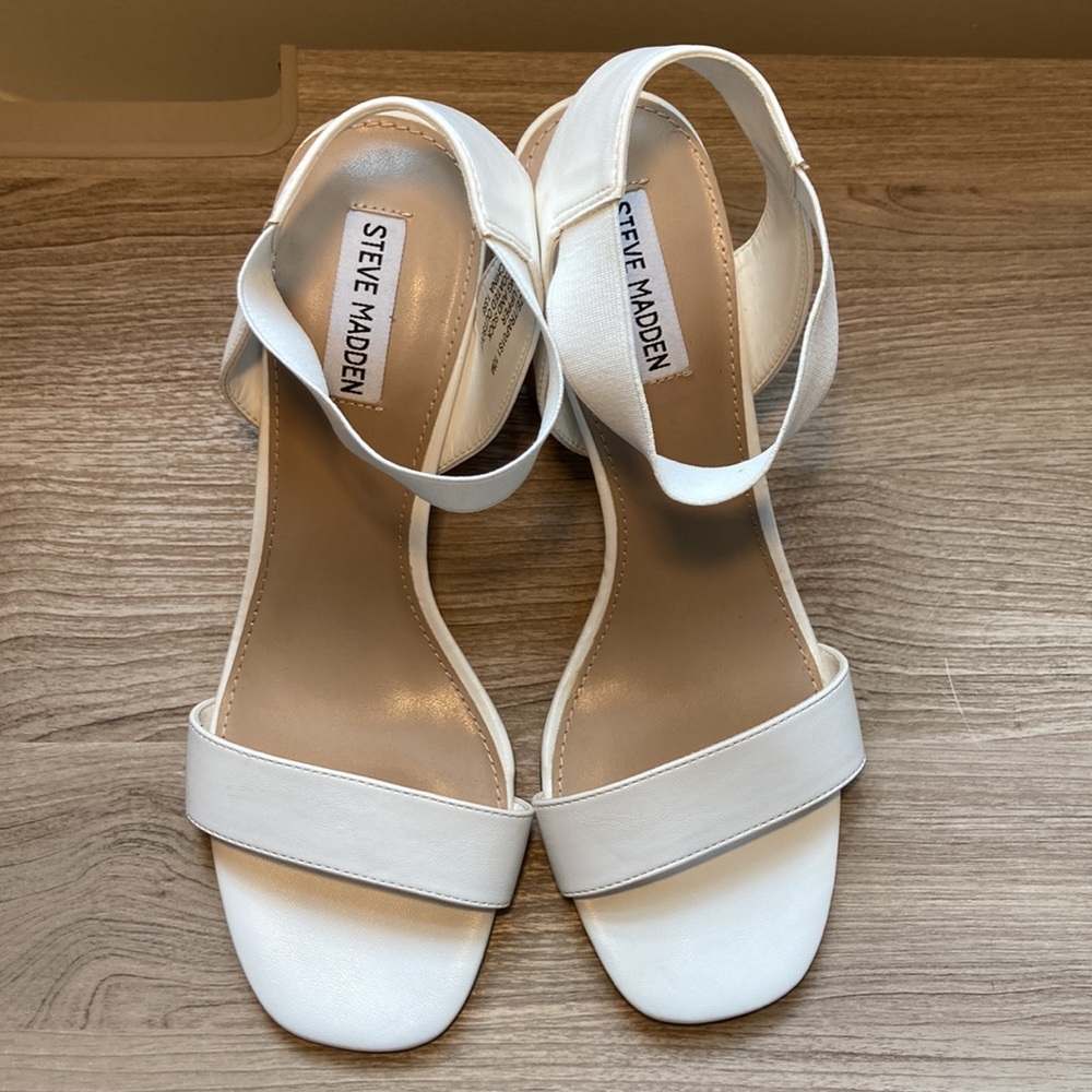 Steve Madden trapeze white block heel sandals 10 - Picture 4 of 13